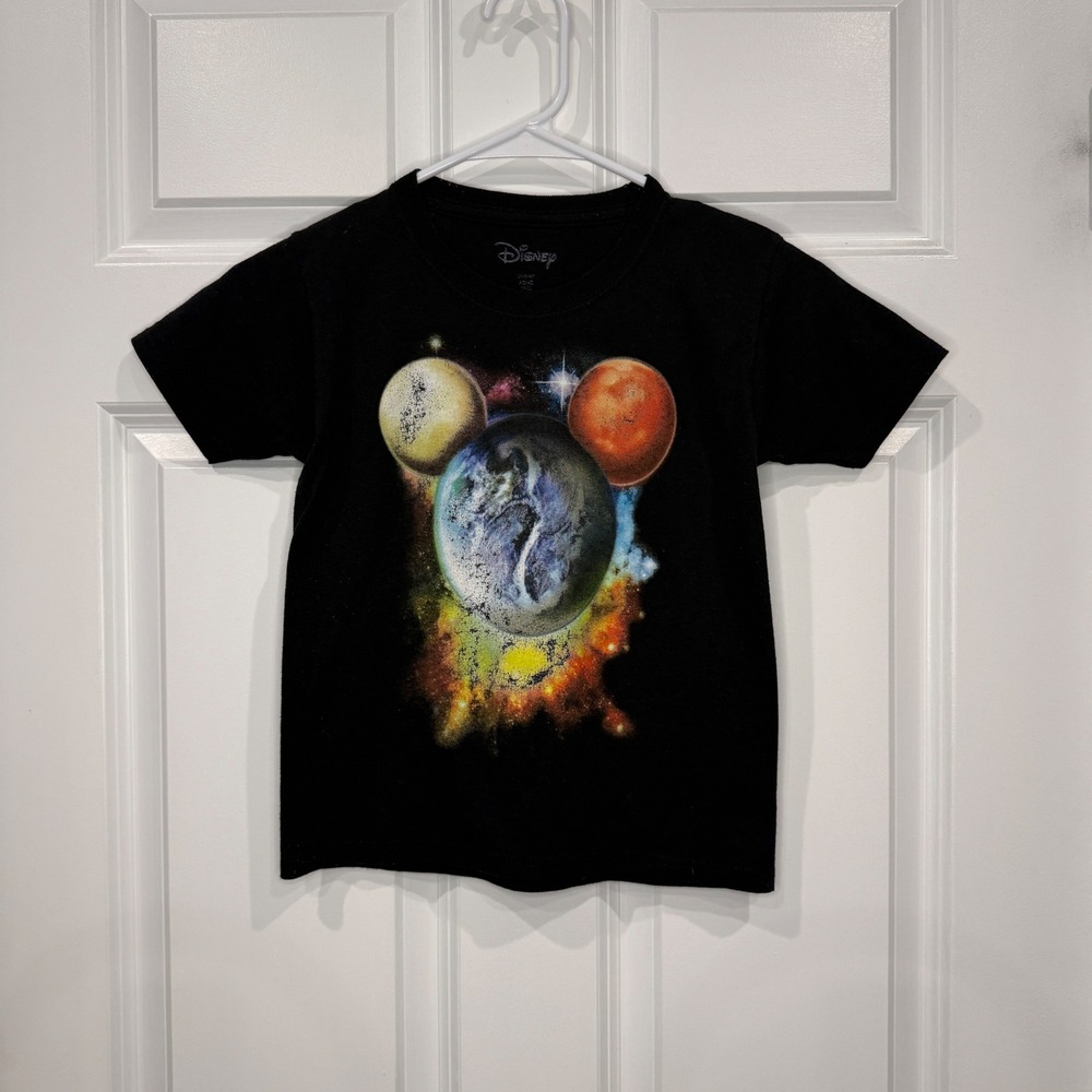 Disney Mickey Mouse‎ Space Planets Galaxy Graphic Tee Black Kids Size 4/5 XS